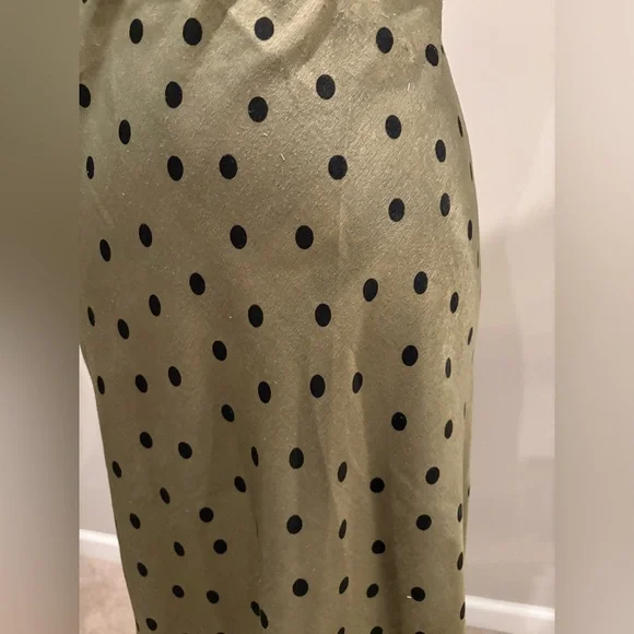 Alya Olive Green Midi Skirt with Black Polka Dots - Picture 2 of 5